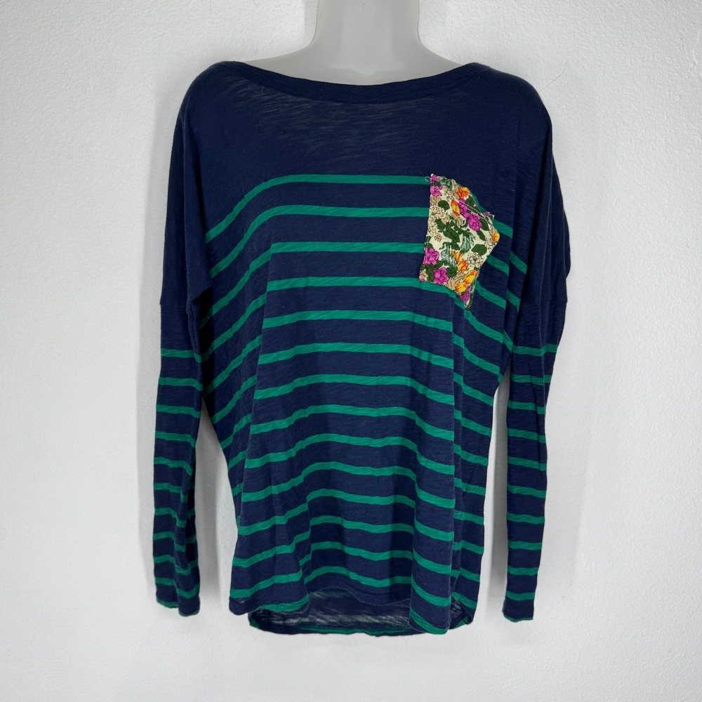 t.la Anthropologie Striped Floral Pocket Long Sleeve Top XS Boho Mixed Media